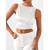 imageSHENHE Womens Satin Crop Top Ruched Tie Bow Tops Sexy Boat Neck Open Back Sparkle Silk Blouse Going OutWhite