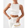 imageSHENHE Womens Satin Crop Top Ruched Tie Bow Tops Sexy Boat Neck Open Back Sparkle Silk Blouse Going OutWhite