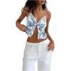 imageSHENHE Womens Sexy Halter Top Floral Sleeveless Contrast Lace Summer Backless Cami Crop TopBlue and White