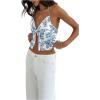 imageSHENHE Womens Sexy Halter Top Floral Sleeveless Contrast Lace Summer Backless Cami Crop TopBlue and White