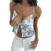 imageSHENHE Womens Sexy Halter Top Floral Sleeveless Contrast Lace Summer Backless Cami Crop TopBlue and White