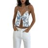 imageSHENHE Womens Sexy Halter Top Floral Sleeveless Contrast Lace Summer Backless Cami Crop TopBlue and White