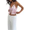 imageSHENHE Womens Sexy Halter Top Floral Sleeveless Contrast Lace Summer Backless Cami Crop TopPink