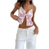 imageSHENHE Womens Sexy Halter Top Floral Sleeveless Contrast Lace Summer Backless Cami Crop TopPink