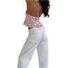 imageSHENHE Womens Sexy Halter Top Floral Sleeveless Contrast Lace Summer Backless Cami Crop TopPink