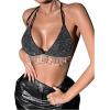 imageSHENHE Womens Sexy Sequin Halter Backless Rhinestone Fringe Glitter Party Club Crop TopBlack