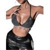 imageSHENHE Womens Sexy Sequin Halter Backless Rhinestone Fringe Glitter Party Club Crop TopBlack