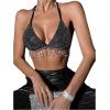 imageSHENHE Womens Sexy Sequin Halter Backless Rhinestone Fringe Glitter Party Club Crop TopBlack