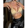 imageSHENHE Womens Sexy Sequin Halter Backless Rhinestone Fringe Glitter Party Club Crop TopChampagne