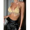 imageSHENHE Womens Sexy Sequin Halter Backless Rhinestone Fringe Glitter Party Club Crop TopChampagne