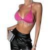 imageSHENHE Womens Sexy Sequin Halter Backless Rhinestone Fringe Glitter Party Club Crop TopHot Pink