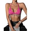 imageSHENHE Womens Sexy Sequin Halter Backless Rhinestone Fringe Glitter Party Club Crop TopHot Pink