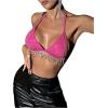 imageSHENHE Womens Sexy Sequin Halter Backless Rhinestone Fringe Glitter Party Club Crop TopHot Pink