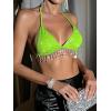 imageSHENHE Womens Sexy Sequin Halter Backless Rhinestone Fringe Glitter Party Club Crop TopNeon Green