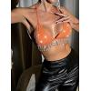 imageSHENHE Womens Sexy Sequin Halter Backless Rhinestone Fringe Glitter Party Club Crop TopOrange