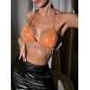 imageSHENHE Womens Sexy Sequin Halter Backless Rhinestone Fringe Glitter Party Club Crop TopOrange