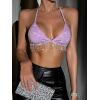 imageSHENHE Womens Sexy Sequin Halter Backless Rhinestone Fringe Glitter Party Club Crop TopPurple