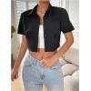 imageSHENHE Womens Short Sleeve Button Up Shirt Casual Collared Cropped Button Down TopBlack