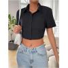 imageSHENHE Womens Short Sleeve Button Up Shirt Casual Collared Cropped Button Down TopBlack