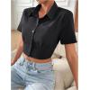 imageSHENHE Womens Short Sleeve Button Up Shirt Casual Collared Cropped Button Down TopBlack