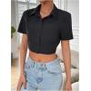 imageSHENHE Womens Short Sleeve Button Up Shirt Casual Collared Cropped Button Down TopBlack