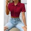 imageSHENHE Womens Short Sleeve Button Up Shirt Casual Collared Cropped Button Down TopBurgundy
