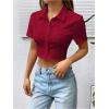 imageSHENHE Womens Short Sleeve Button Up Shirt Casual Collared Cropped Button Down TopBurgundy
