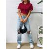 imageSHENHE Womens Short Sleeve Button Up Shirt Casual Collared Cropped Button Down TopBurgundy
