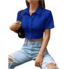 imageSHENHE Womens Short Sleeve Button Up Shirt Casual Collared Cropped Button Down TopRoyal Blue