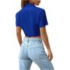 imageSHENHE Womens Short Sleeve Button Up Shirt Casual Collared Cropped Button Down TopRoyal Blue