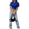 imageSHENHE Womens Short Sleeve Button Up Shirt Casual Collared Cropped Button Down TopRoyal Blue