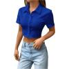 imageSHENHE Womens Short Sleeve Button Up Shirt Casual Collared Cropped Button Down TopRoyal Blue