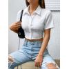 imageSHENHE Womens Short Sleeve Button Up Shirt Casual Collared Cropped Button Down TopWhite