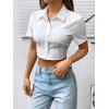 imageSHENHE Womens Short Sleeve Button Up Shirt Casual Collared Cropped Button Down TopWhite