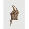 imageSHENHE Womens Tie Dye Halter Neck Draped Front Ruched Drawstring Backless Crop TopMocha Brown