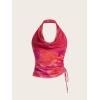 imageSHENHE Womens Tie Dye Halter Neck Draped Front Ruched Drawstring Backless Crop TopPink