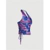 imageSHENHE Womens Tie Dye Halter Neck Draped Front Ruched Drawstring Backless Crop TopPurple