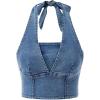 imageSHENHE Womens Denim Corset Top Sexy Backless Zip Up Jean Halter Tops Crop TopBlue