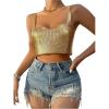 imageSHENHE Womens Metallic Glitter Open Back Sleeveless Sexy Backless Party Club Crop TopGold
