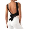 imageSHENHE Womens Satin Crop Top Ruched Tie Bow Tops Sexy Boat Neck Open Back Sparkle Silk Blouse Going OutBlack