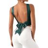 imageSHENHE Womens Satin Crop Top Ruched Tie Bow Tops Sexy Boat Neck Open Back Sparkle Silk Blouse Going OutDark Green