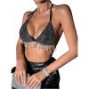 imageSHENHE Womens Sexy Sequin Halter Backless Rhinestone Fringe Glitter Party Club Crop TopBlack