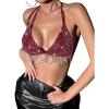 imageSHENHE Womens Sexy Sequin Halter Backless Rhinestone Fringe Glitter Party Club Crop TopBurgundy