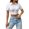 imageSHENHE Womens Short Sleeve Button Up Shirt Casual Collared Cropped Button Down TopWhite