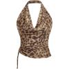 imageSHENHE Womens Tie Dye Halter Neck Draped Front Ruched Drawstring Backless Crop TopMocha Brown