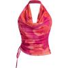 imageSHENHE Womens Tie Dye Halter Neck Draped Front Ruched Drawstring Backless Crop TopPink
