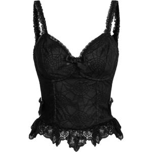imageSHENHE Womens Lace Bow Front Spaghetti Strap V Neck Camisole Y2K Goth Crop Top TankBlack