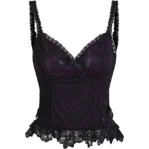 imageSHENHE Womens Lace Bow Front Spaghetti Strap V Neck Camisole Y2K Goth Crop Top TankPurple