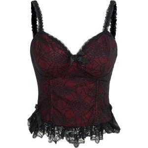 imageSHENHE Womens Lace Bow Front Spaghetti Strap V Neck Camisole Y2K Goth Crop Top TankRed Plus