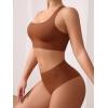 imageSHENHE Womens 2 Piece Seamless No Show Lingerie Set Racerback Bra and High Waisted UnderwearBrown